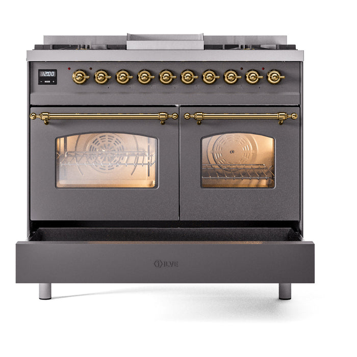 ILVE 40" Nostalgie II Dual Fuel Range with 6 Sealed Burners, Griddle, Triple Glass Door - UPD40FNMP