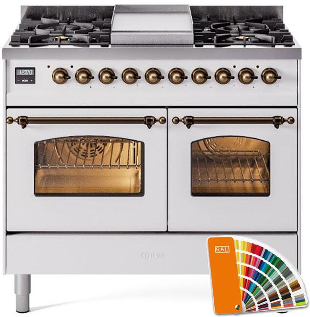 ILVE Nostalgie II 40" Dual Fuel Propane Gas Range in RAL Custom Color with Bronze Trim, UPD40FNMPRABLP