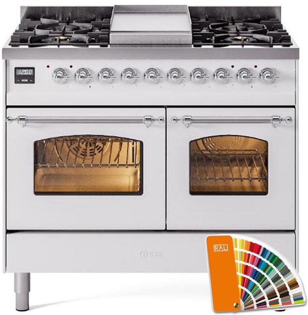 ILVE Nostalgie II 40" Dual Fuel Propane Gas Range in RAL Custom Color with Chrome Trim, UPD40FNMPRACLP