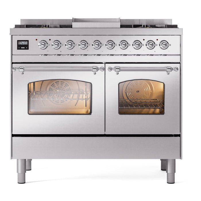 ILVE 40" Nostalgie II Dual Fuel Range with 6 Sealed Burners, Griddle, Triple Glass Door - UPD40FNMP