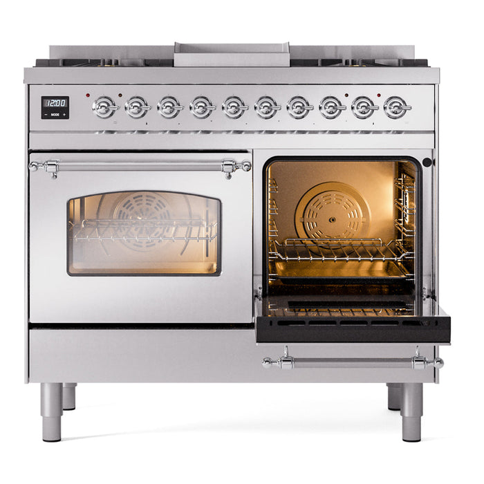 ILVE 40" Nostalgie II Dual Fuel Range with 6 Sealed Burners, Griddle, Triple Glass Door - UPD40FNMP