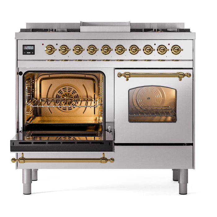 ILVE 40" Nostalgie II Dual Fuel Range with 6 Sealed Burners, Griddle, Triple Glass Door - UPD40FNMP