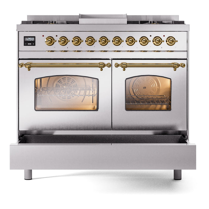 ILVE 40" Nostalgie II Dual Fuel Range with 6 Sealed Burners, Griddle, Triple Glass Door - UPD40FNMP