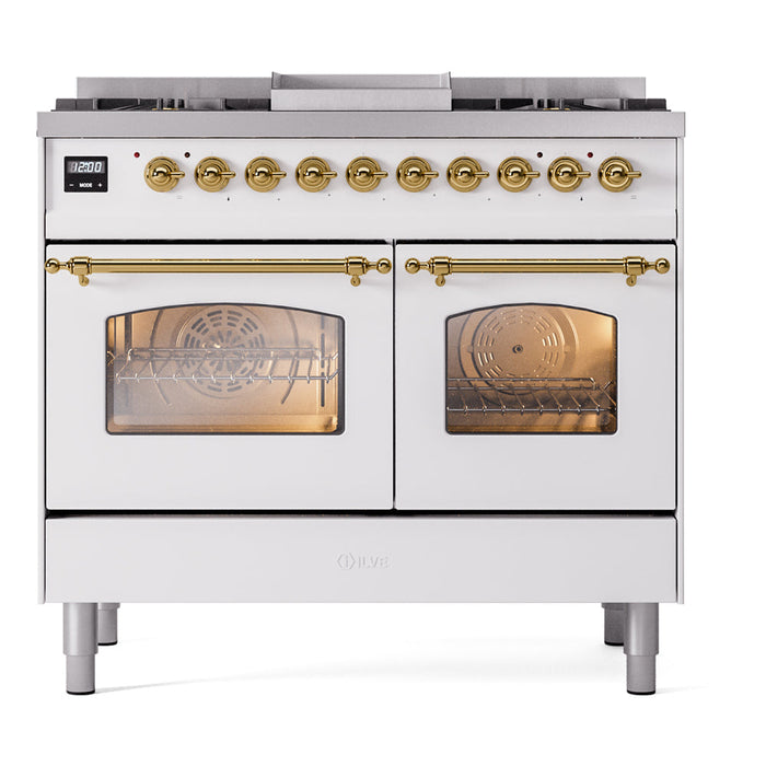 ILVE 40" Nostalgie II Dual Fuel Range with 6 Sealed Burners, Griddle, Triple Glass Door - UPD40FNMP