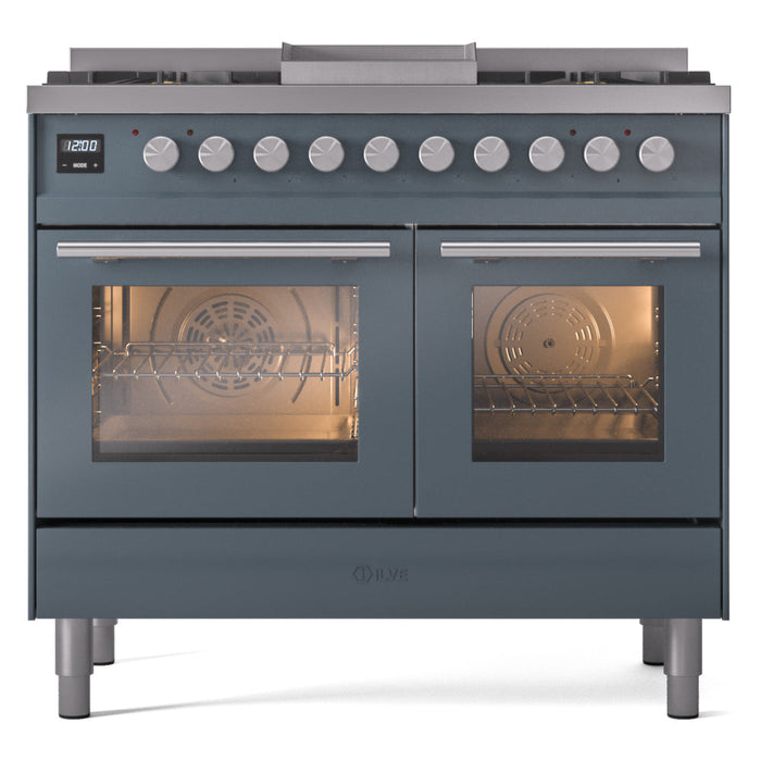 ILVE 40" Professional Plus II Dual Fuel Range with 6 Sealed Burners + Griddle, Triple Glass Door - UPD40FWMP