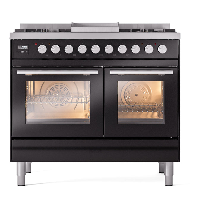 ILVE 40" Professional Plus II Dual Fuel Range with 6 Sealed Burners + Griddle, Triple Glass Door - UPD40FWMP