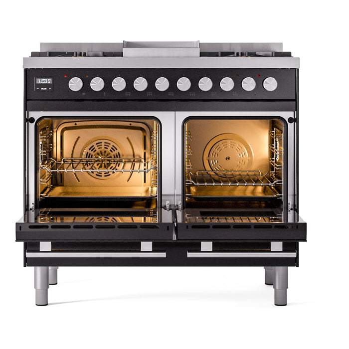 ILVE 40" Professional Plus II Dual Fuel Range with 6 Sealed Burners + Griddle, Triple Glass Door - UPD40FWMP