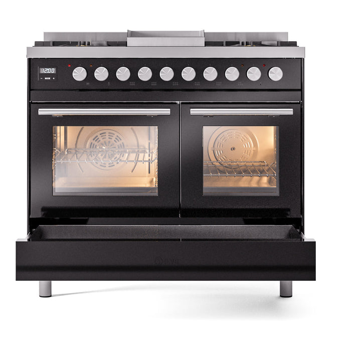 ILVE 40" Professional Plus II Dual Fuel Range with 6 Sealed Burners + Griddle, Triple Glass Door - UPD40FWMP