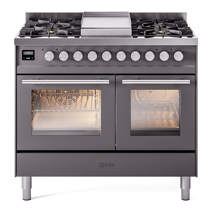 ILVE 40" Professional Plus II Dual Fuel Range with 6 Sealed Burners + Griddle, Triple Glass Door - UPD40FWMP