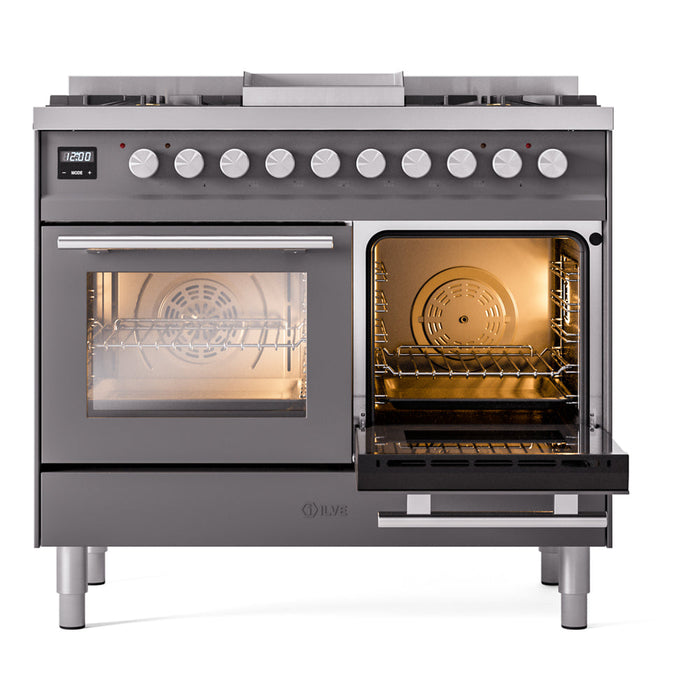 ILVE 40" Professional Plus II Dual Fuel Range with 6 Sealed Burners + Griddle, Triple Glass Door - UPD40FWMP