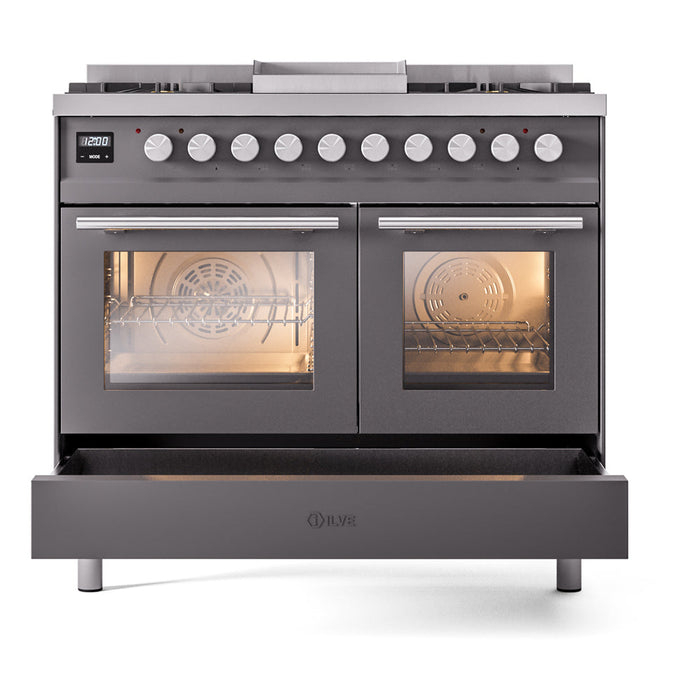 ILVE 40" Professional Plus II Dual Fuel Range with 6 Sealed Burners + Griddle, Triple Glass Door - UPD40FWMP