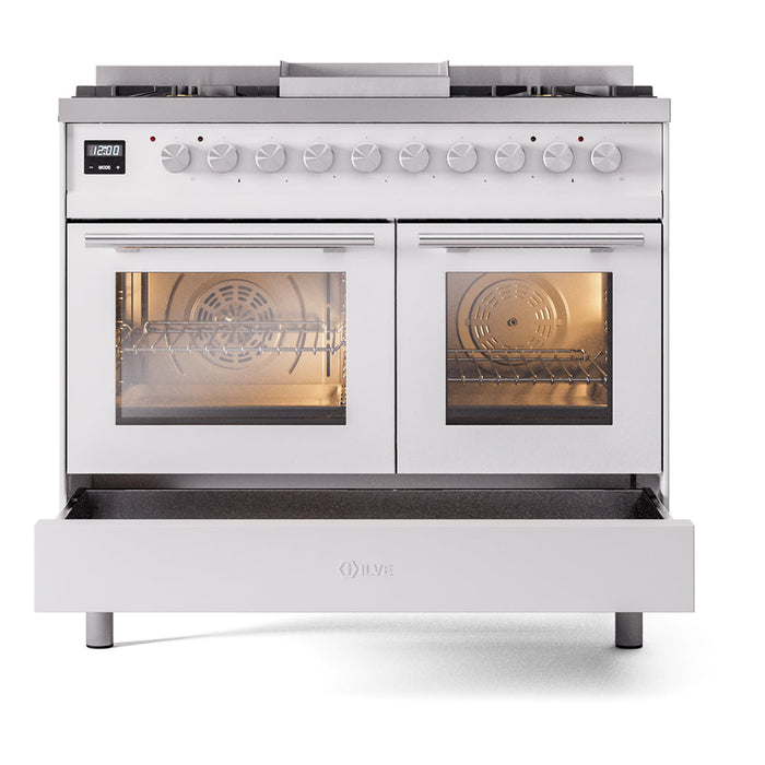 ILVE 40" Professional Plus II Dual Fuel Range with 6 Sealed Burners + Griddle, Triple Glass Door - UPD40FWMP