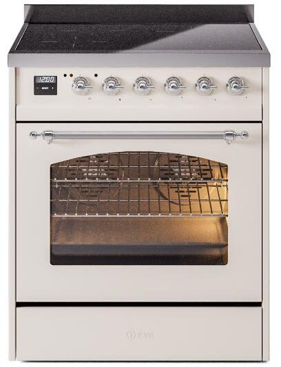 ILVE Nostalgie II 30" Induction Range with Element Stove and Electric Oven in Antique White with Bronze Trim, UPI304NMPAWB