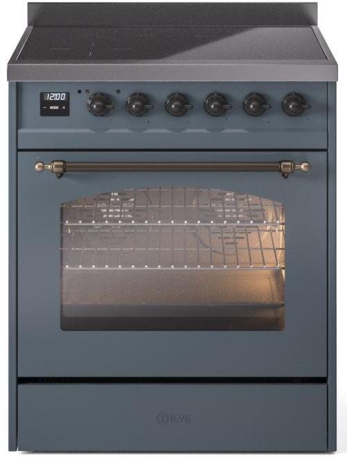 ILVE Nostalgie II 30" Induction Range with Element Stove and Electric Oven in Blue Grey with Bronze Trim, UPI304NMPBGB