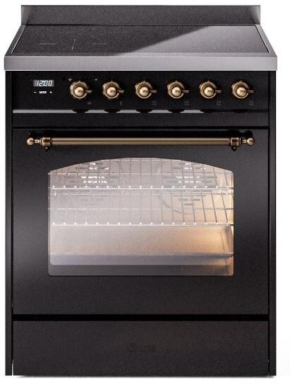 ILVE Nostalgie II 30" Induction Range with Element Stove and Electric Oven in Black with Bronze Trim, UPI304NMPBKB