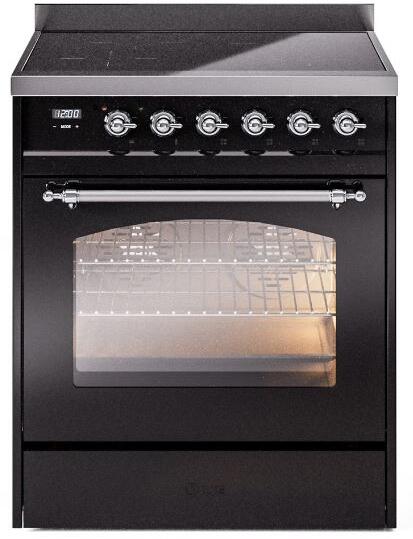 ILVE Nostalgie II 30" Induction Range with Element Stove and Electric Oven in Black with Chrome Trim, UPI304NMPBKC