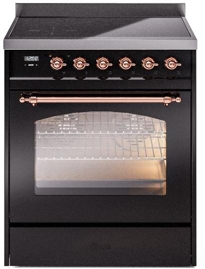 ILVE Nostalgie II 30" Induction Range with Element Stove and Electric Oven in Black with Copper Trim, UPI304NMPBKP