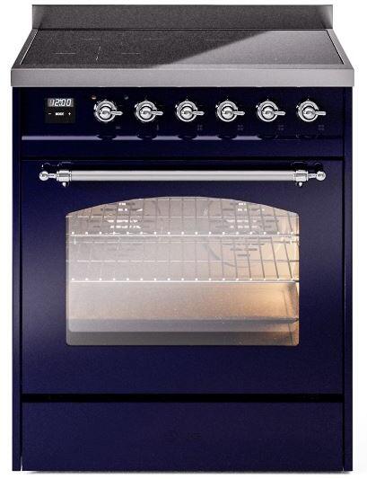 ILVE Nostalgie II 30" Induction Range with Element Stove and Electric Oven in Blue with Chrome Trim, UPI304NMPMBC