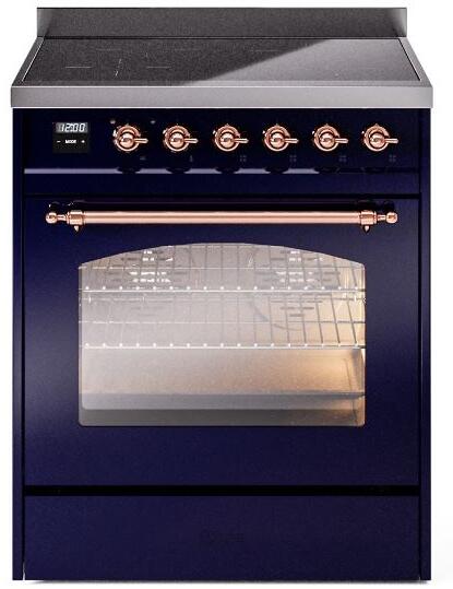 ILVE Nostalgie II 30" Induction Range with Element Stove and Electric Oven in Blue with Copper Trim, UPI304NMPMBP