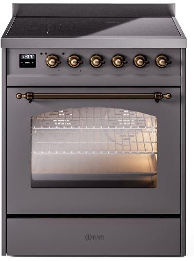 ILVE Nostalgie II 30" Induction Range with Element Stove and Electric Oven in Matte Graphite with Bronze Trim, UPI304NMPMGB