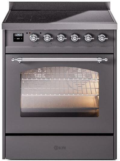 ILVE Nostalgie II 30" Induction Range with Element Stove and Electric Oven in Matte Graphite with Chrome Trim, UPI304NMPMGC