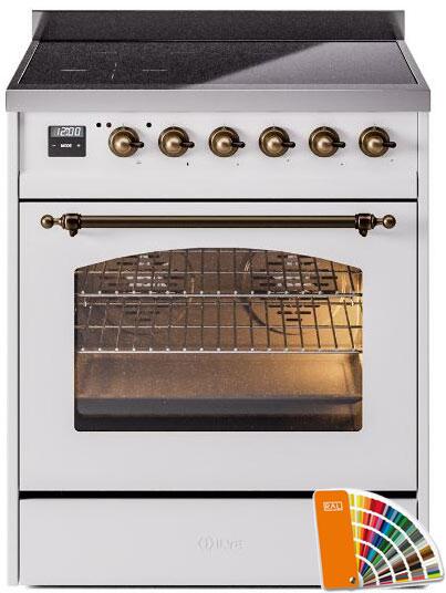 ILVE Nostalgie II 30" Induction Range with Element Stove and Electric Oven in RAL Custom Color with Bronze Trim, UPI304NMPRAB