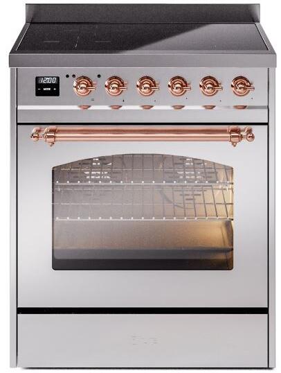 ILVE Nostalgie II 30" Induction Range with Element Stove and Electric Oven in Stainless Steel with Copper Trim, UPI304NMPSSP