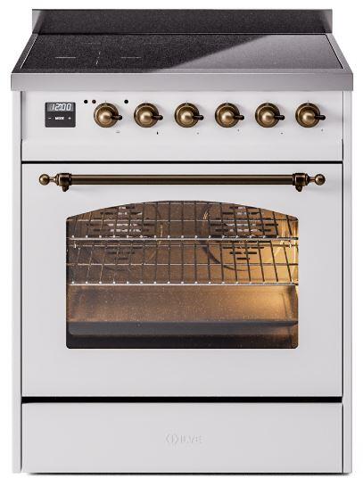 ILVE Nostalgie II 30" Induction Range with Element Stove and Electric Oven in White with Bronze Trim, UPI304NMPWHB