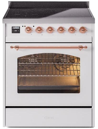 ILVE Nostalgie II 30" Induction Range with Element Stove and Electric Oven in White with Copper Trim, UPI304NMPWHP