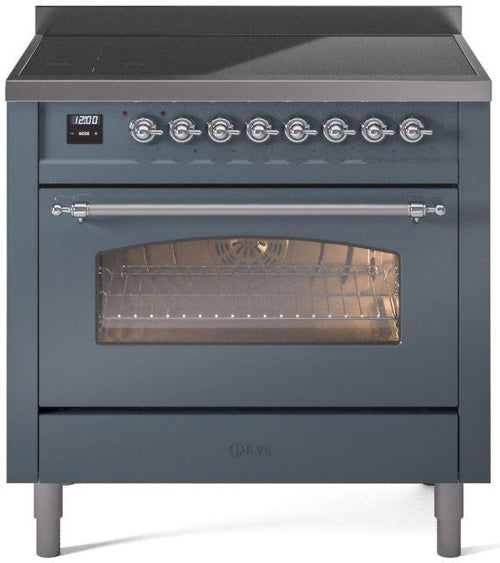 ILVE Nostalgie II 36" Induction Range with Element Stove and Electric Oven in Blue Grey with Chrome Trim, UPI366NMPBGC