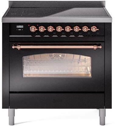 ILVE Nostalgie II 36" Induction Range with Element Stove and Electric Oven in Glossy Black with Copper Trim, UPI366NMPBKP