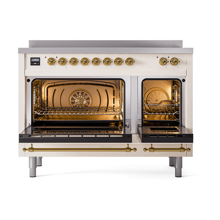 ILVE 48" Nostalgie II Electric Double Oven Range with 6 Elements, Triple Glass Cool Door  - UPI486NMP