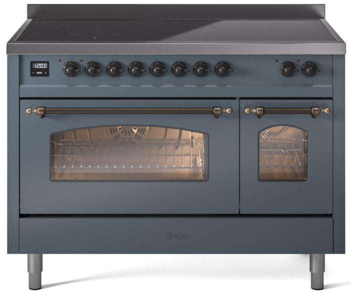 ILVE Nostalgie II 48" Induction Range with Element Stove and Electric Oven in Blue Grey with Bronze Trim, UPI486NMPBGB