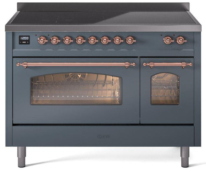 ILVE Nostalgie II 48" Induction Range with Element Stove and Electric Oven in Blue Grey with Copper Trim, UPI486NMPBGP