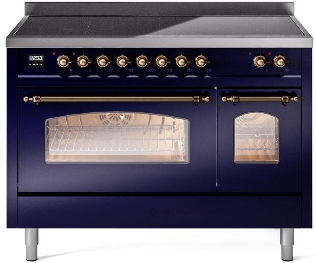 ILVE Nostalgie II 48" Induction Range with Element Stove and Electric Oven in Blue with Bronze Trim, UPI486NMPMBB