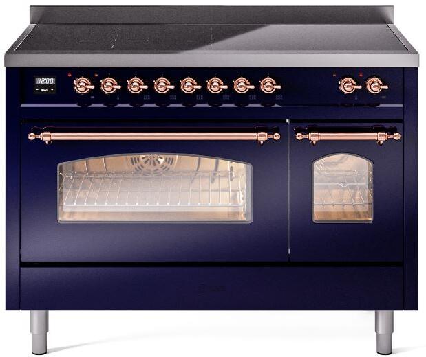 ILVE Nostalgie II 48" Induction Range with Element Stove and Electric Oven in Blue with Copper Trim, UPI486NMPMBP