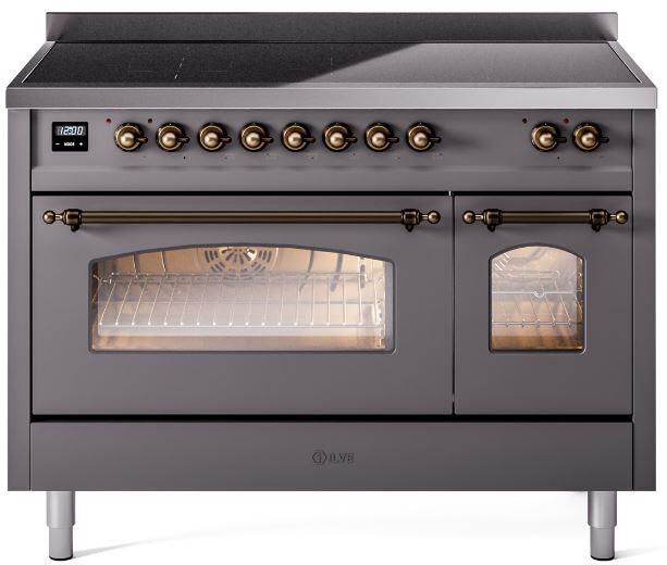 ILVE Nostalgie II 48" Induction Range with Element Stove and Electric Oven in Matte Graphite with Bronze Trim, UPI486NMPMGB