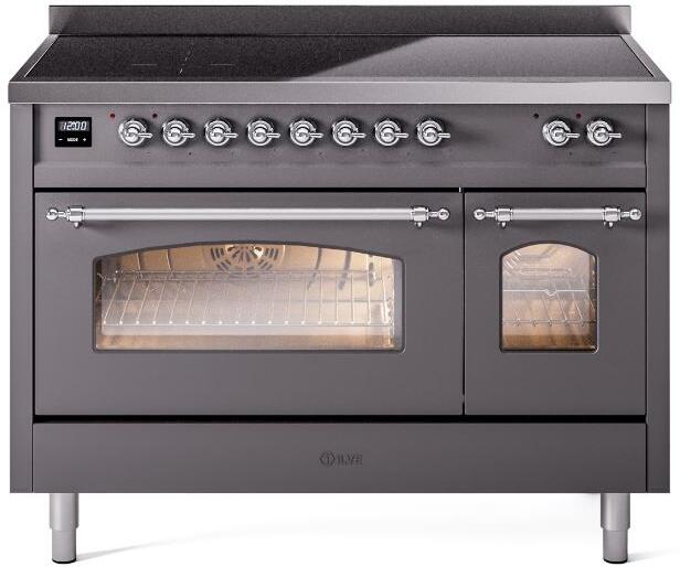 ILVE Nostalgie II 48" Induction Range with Element Stove and Electric Oven in Matte Graphite with Chrome Trim, UPI486NMPMGC