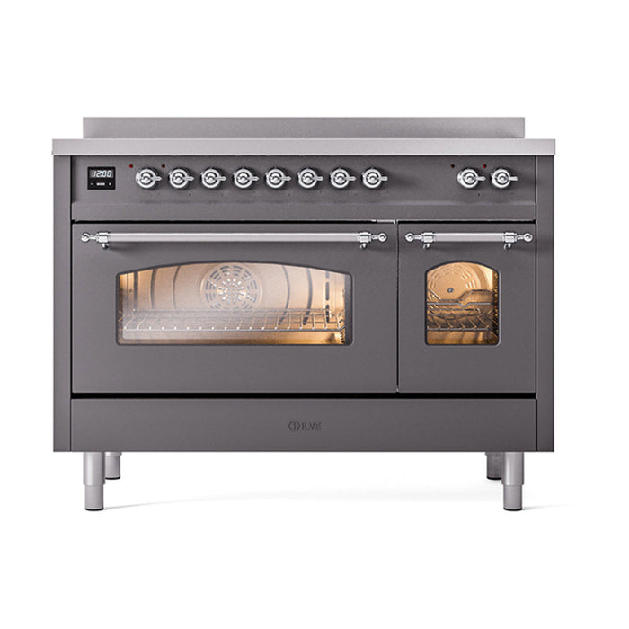 ILVE 48" Nostalgie II Electric Double Oven Range with 6 Elements, Triple Glass Cool Door  - UPI486NMP