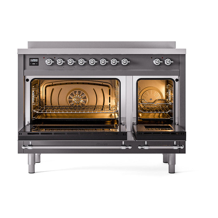 ILVE 48" Nostalgie II Electric Double Oven Range with 6 Elements, Triple Glass Cool Door  - UPI486NMP