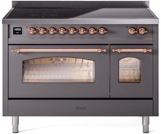 ILVE Nostalgie II 48" Induction Range with Element Stove and Electric Oven in Matte Graphite with Copper Trim, UPI486NMPMGP