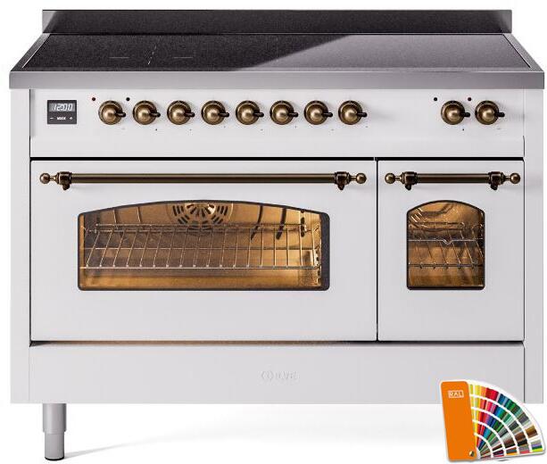 ILVE Nostalgie II 48" Induction Range with Element Stove and Electric Oven in RAL Custom Color with Bronze Trim, UPI486NMPRAB