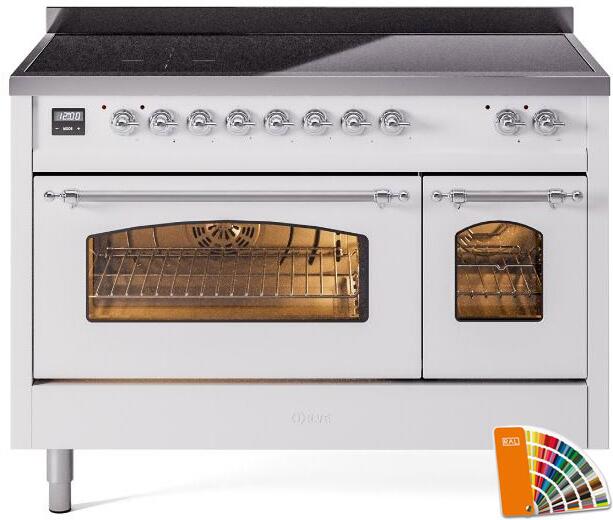 ILVE Nostalgie II 48" Induction Range with Element Stove and Electric Oven in RAL Custom Color with Chrome Trim, UPI486NMPRAC