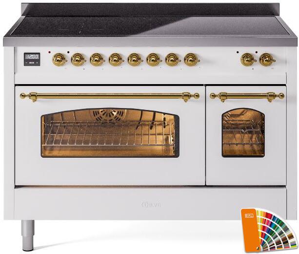 ILVE Nostalgie II 48" Induction Range with Element Stove and Electric Oven in RAL Custom Color with Brass Trim, UPI486NMPRAG