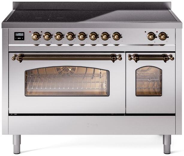 ILVE Nostalgie II 48" Induction Range with Element Stove and Electric Oven in Stainless Steel with Bronze Trim, UPI486NMPSSB