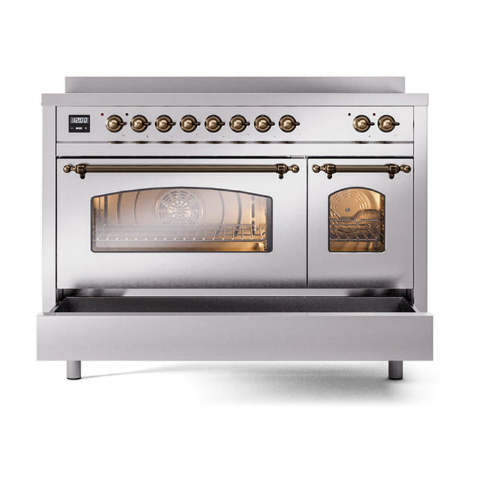 ILVE 48" Nostalgie II Electric Double Oven Range with 6 Elements, Triple Glass Cool Door  - UPI486NMP