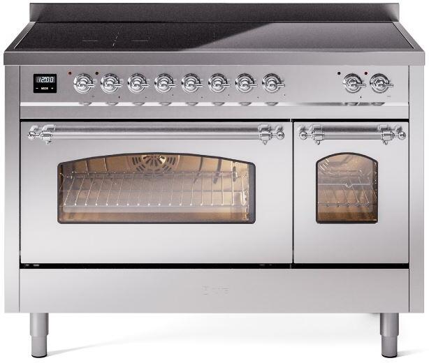 ILVE Nostalgie II 48" Induction Range with Element Stove and Electric Oven in Stainless Steel with Chrome Trim, UPI486NMPSSC