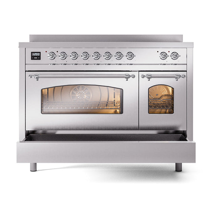 ILVE 48" Nostalgie II Electric Double Oven Range with 6 Elements, Triple Glass Cool Door  - UPI486NMP