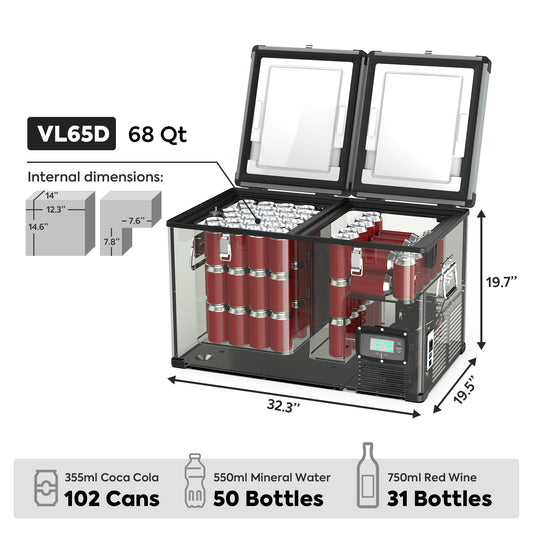 VL65 Dual Zone Metal Fridge Freezer with Cover | ICECO | 65LT