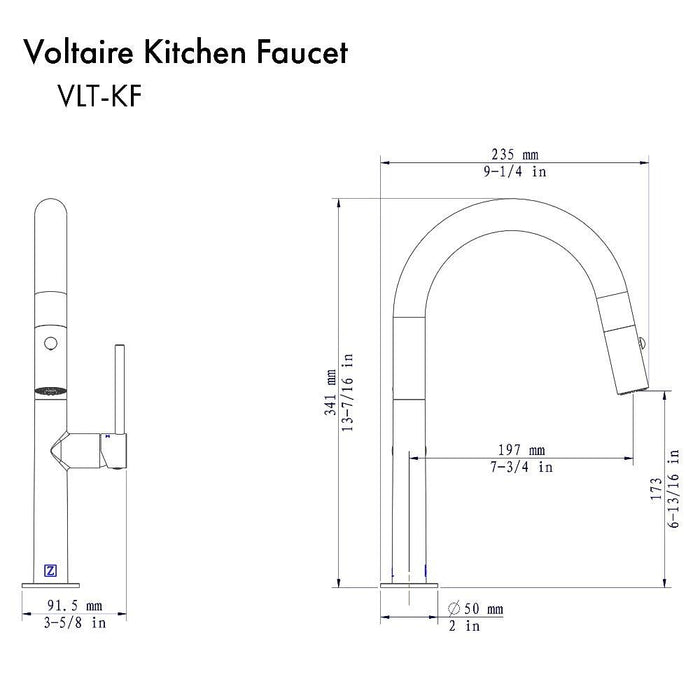 ZLINE Voltaire Pull Down Single Handle Kitchen Faucet in Chrome (VLT-KF-CH)